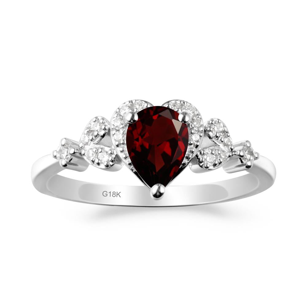 Garnet Heart Ring with Leaf Accents - LUO Jewelry #metal_18k white gold