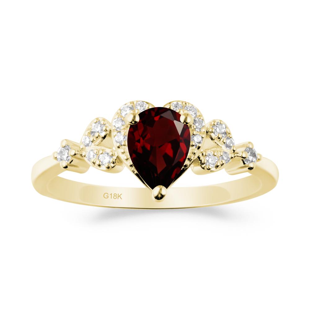 Garnet Heart Ring with Leaf Accents - LUO Jewelry #metal_18k yellow gold