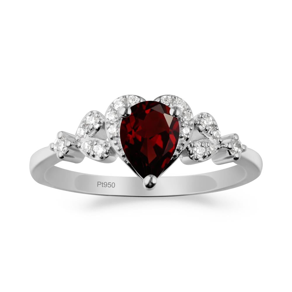 Garnet Heart Ring with Leaf Accents - LUO Jewelry #metal_platinum