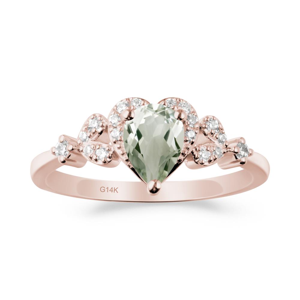 Pear Shaped Green Amethyst Heart Ring - LUO Jewelry #metal_14k rose gold