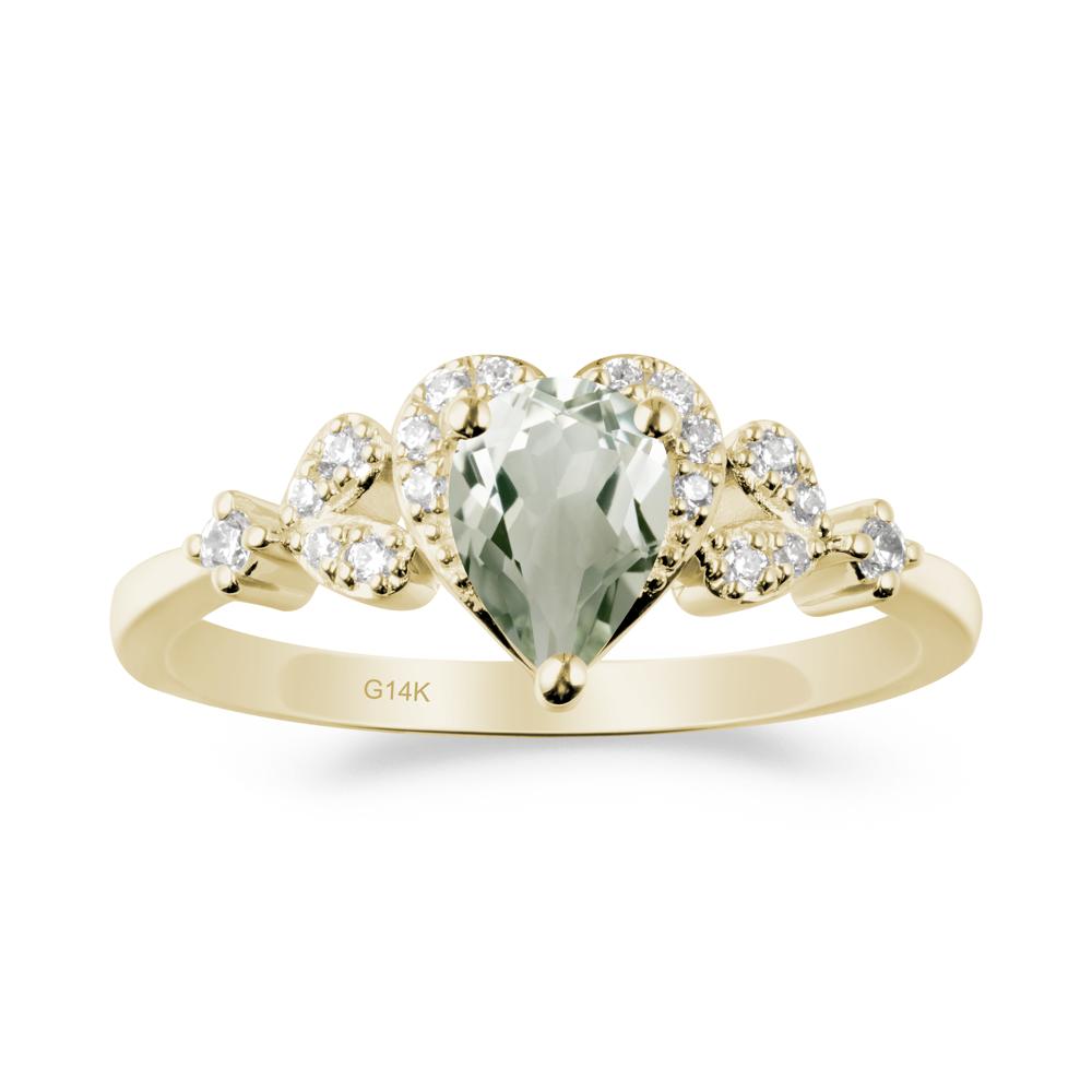 Pear Shaped Green Amethyst Heart Ring - LUO Jewelry #metal_14k yellow gold