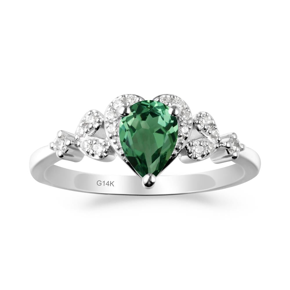 Green Sapphire Heart Ring with Leaf Accents - LUO Jewelry #metal_14k white gold