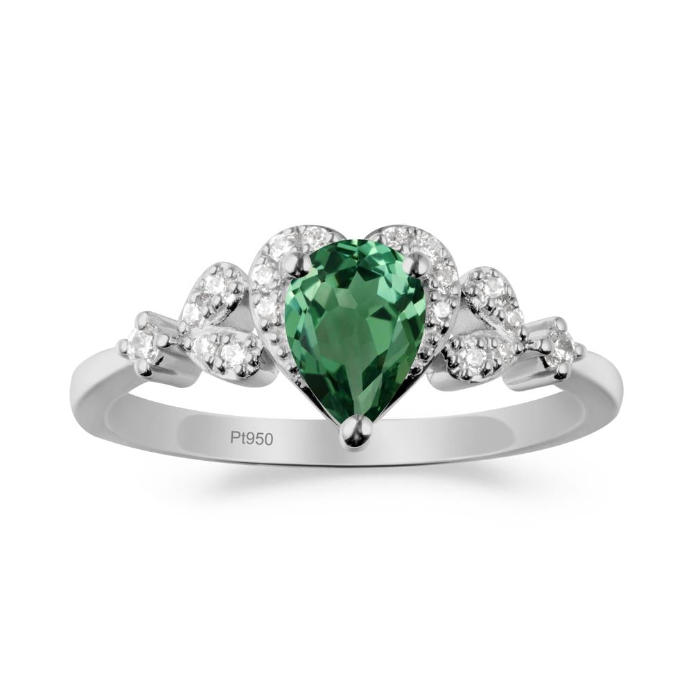 Green Sapphire Heart Ring with Leaf Accents - LUO Jewelry #metal_platinum