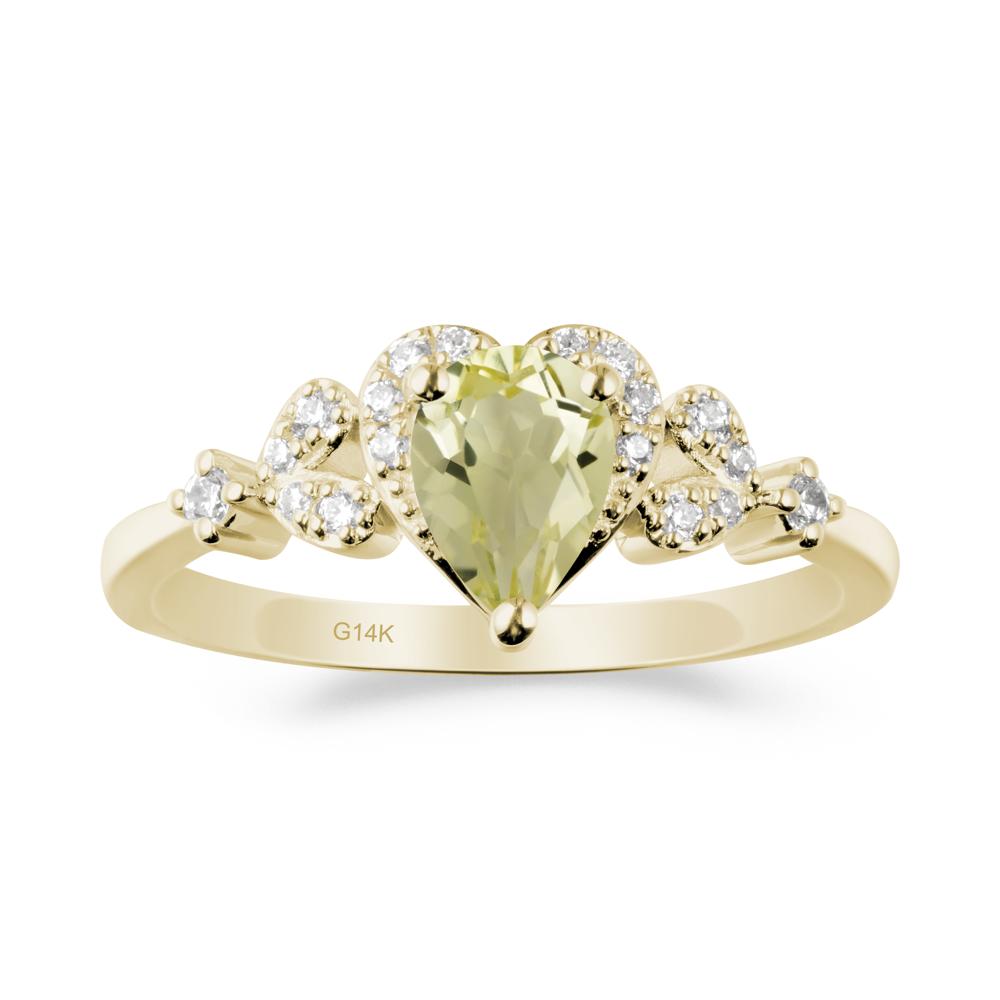 Lemon Quartz Heart Ring with Leaf Accents - LUO Jewelry #metal_14k yellow gold