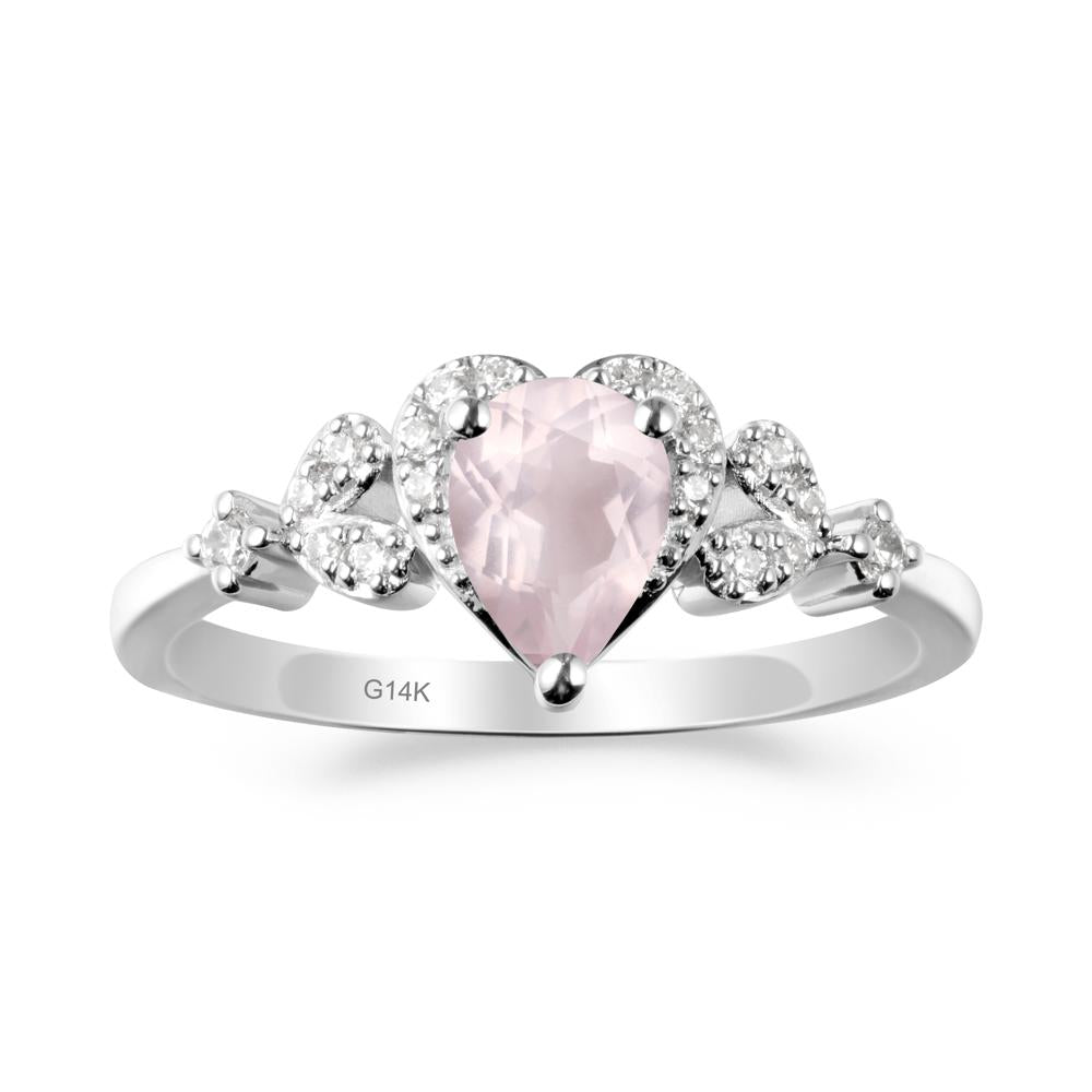 Rose Quartz Heart Ring with Leaf Accents - LUO Jewelry #metal_14k white gold