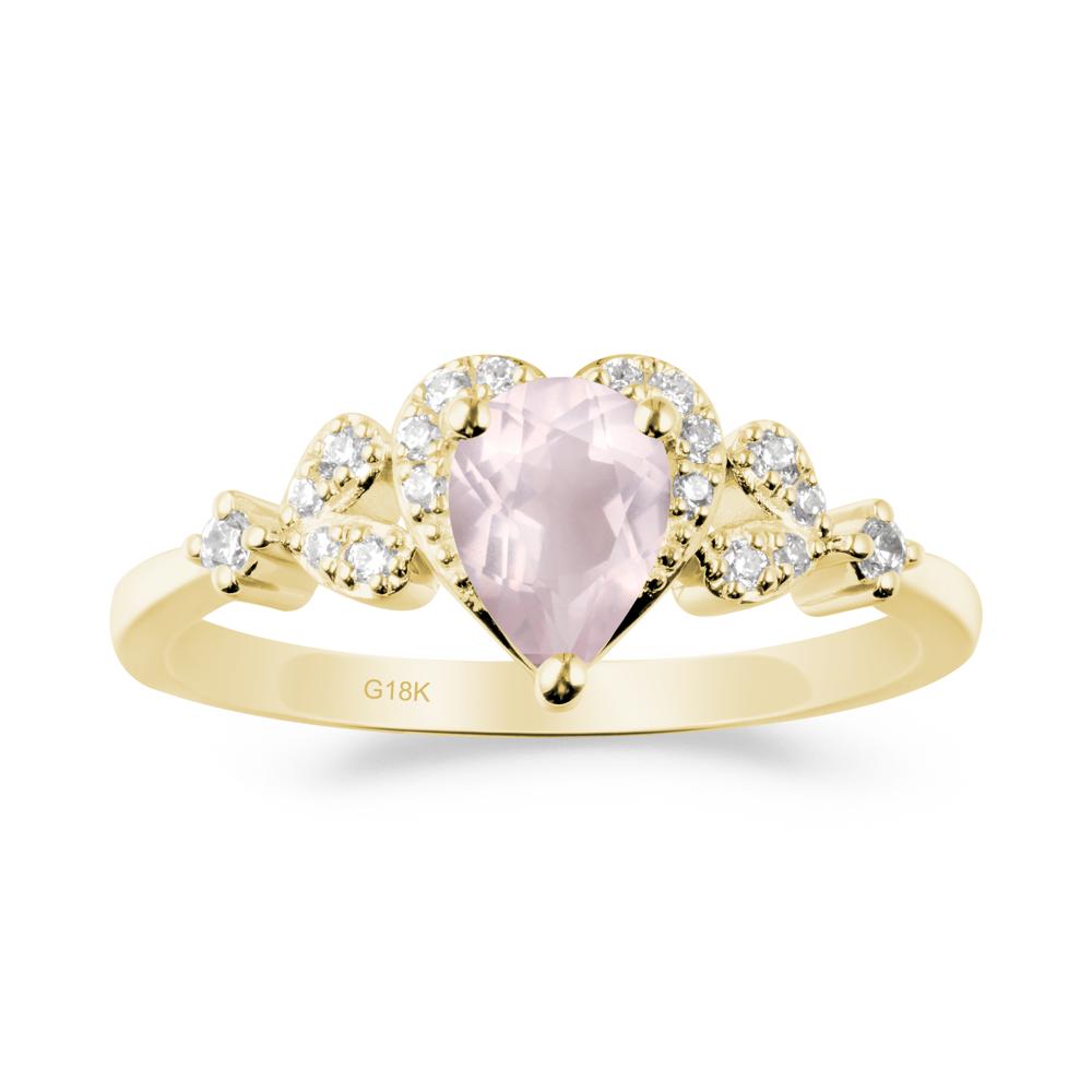 Rose Quartz Heart Ring with Leaf Accents - LUO Jewelry #metal_18k yellow gold