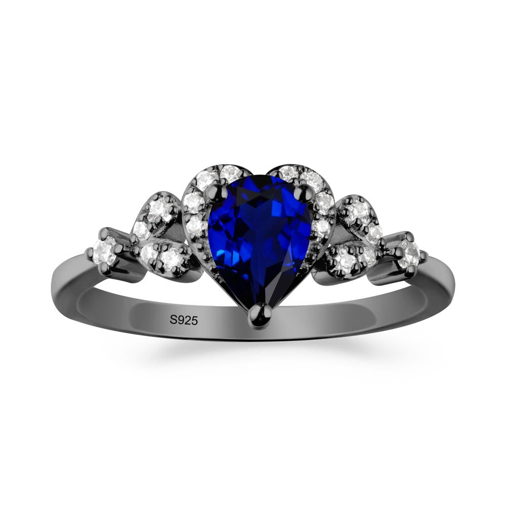 Pear Shaped Sapphire Heart Ring - LUO Jewelry #metal_black finish sterling silver