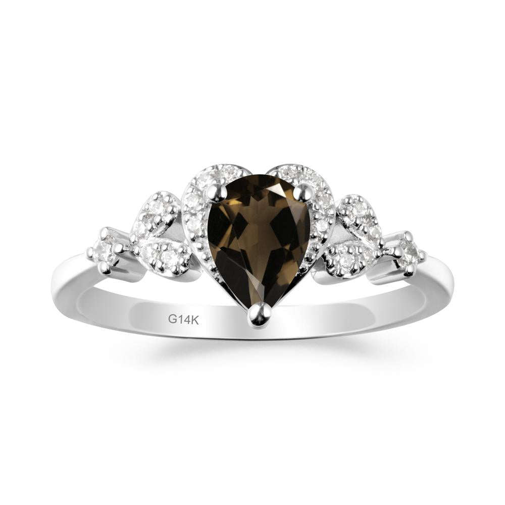 Pear Shaped Smoky Quartz Heart Ring - LUO Jewelry #metal_14k white gold