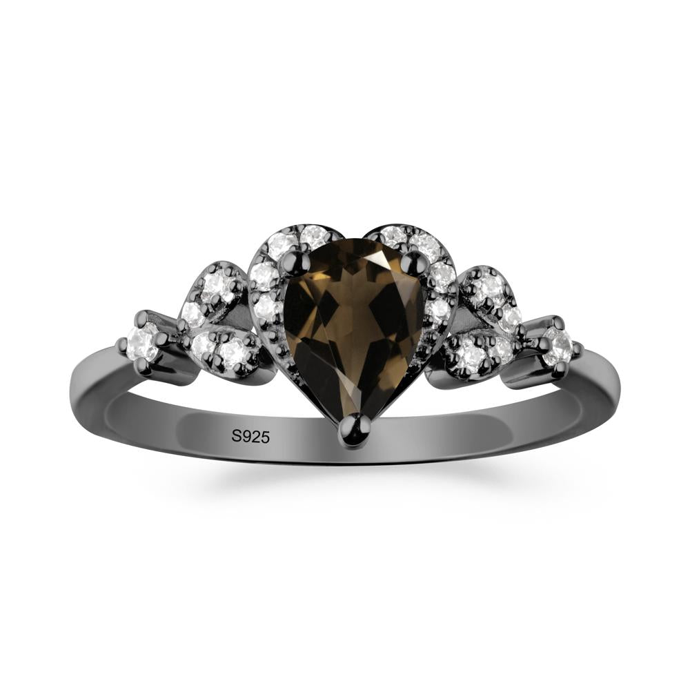Pear Shaped Smoky Quartz Heart Ring - LUO Jewelry #metal_black finish sterling silver