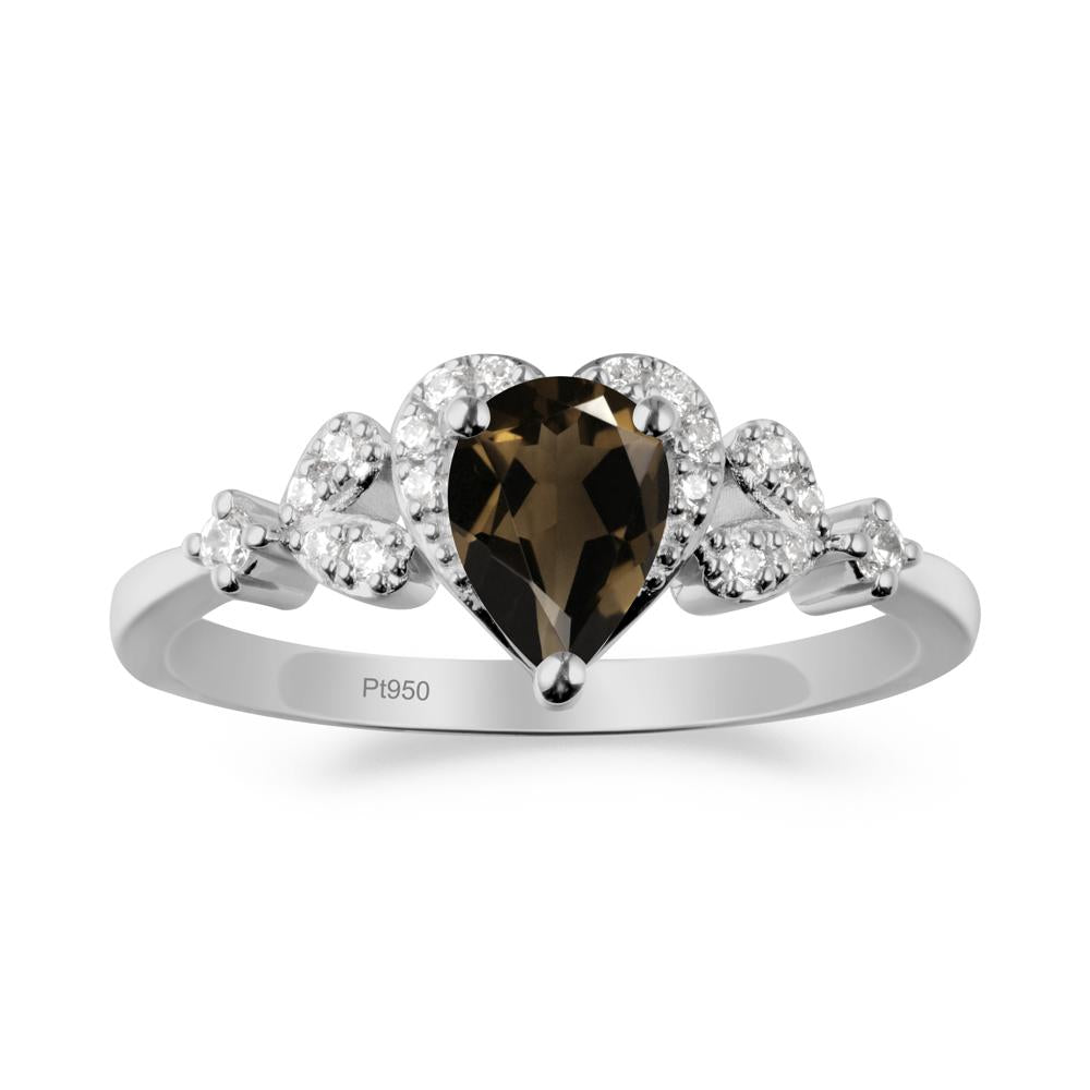 Pear Shaped Smoky Quartz Heart Ring - LUO Jewelry #metal_platinum