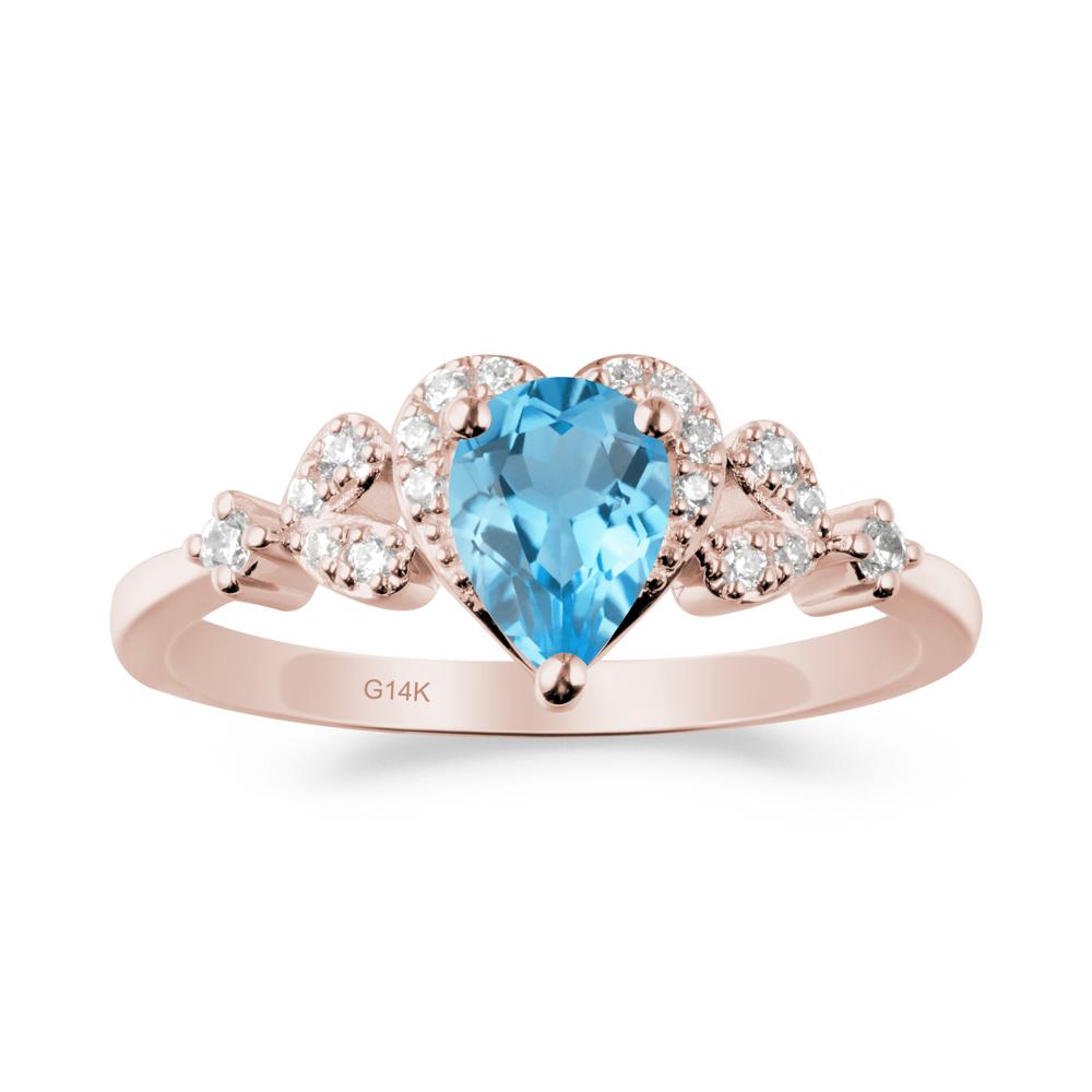 Swiss Blue Topaz Heart Ring with Leaf Accents - LUO Jewelry #metal_14k rose gold