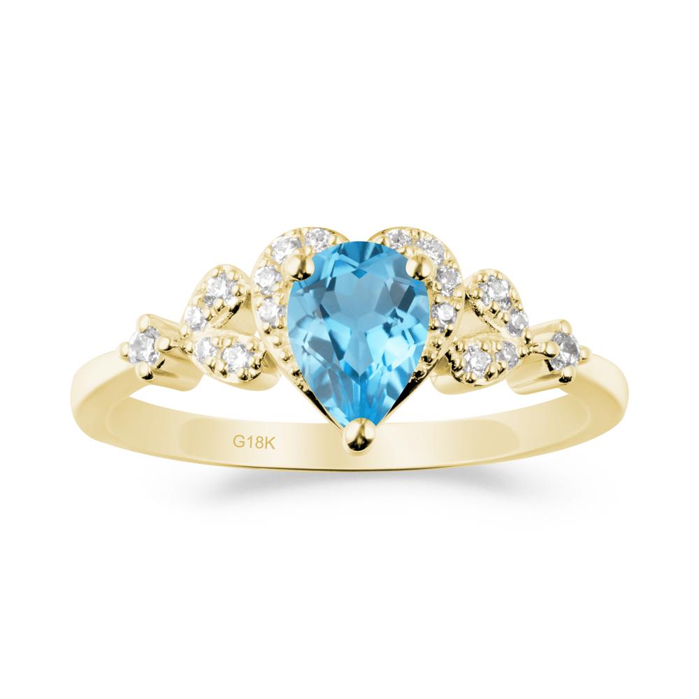 Swiss Blue Topaz Heart Ring with Leaf Accents - LUO Jewelry #metal_18k yellow gold