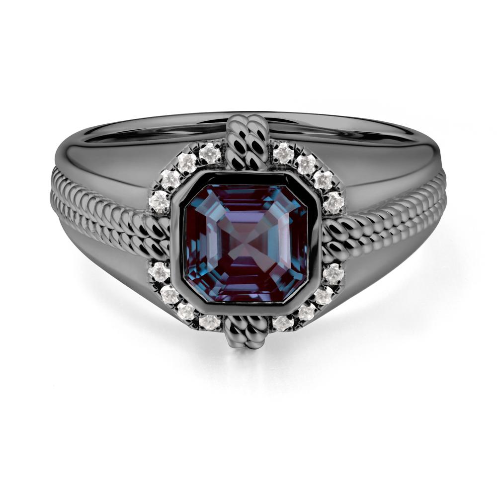 Men鈥橲 Wide Band Alexandrite Halo Ring - LUO Jewelry #metal_black finish sterling silver