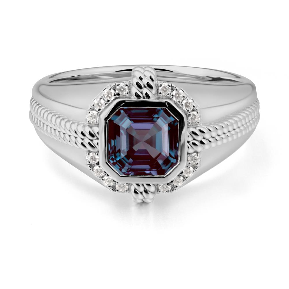 Men鈥橲 Wide Band Alexandrite Halo Ring - LUO Jewelry #metal_platinum