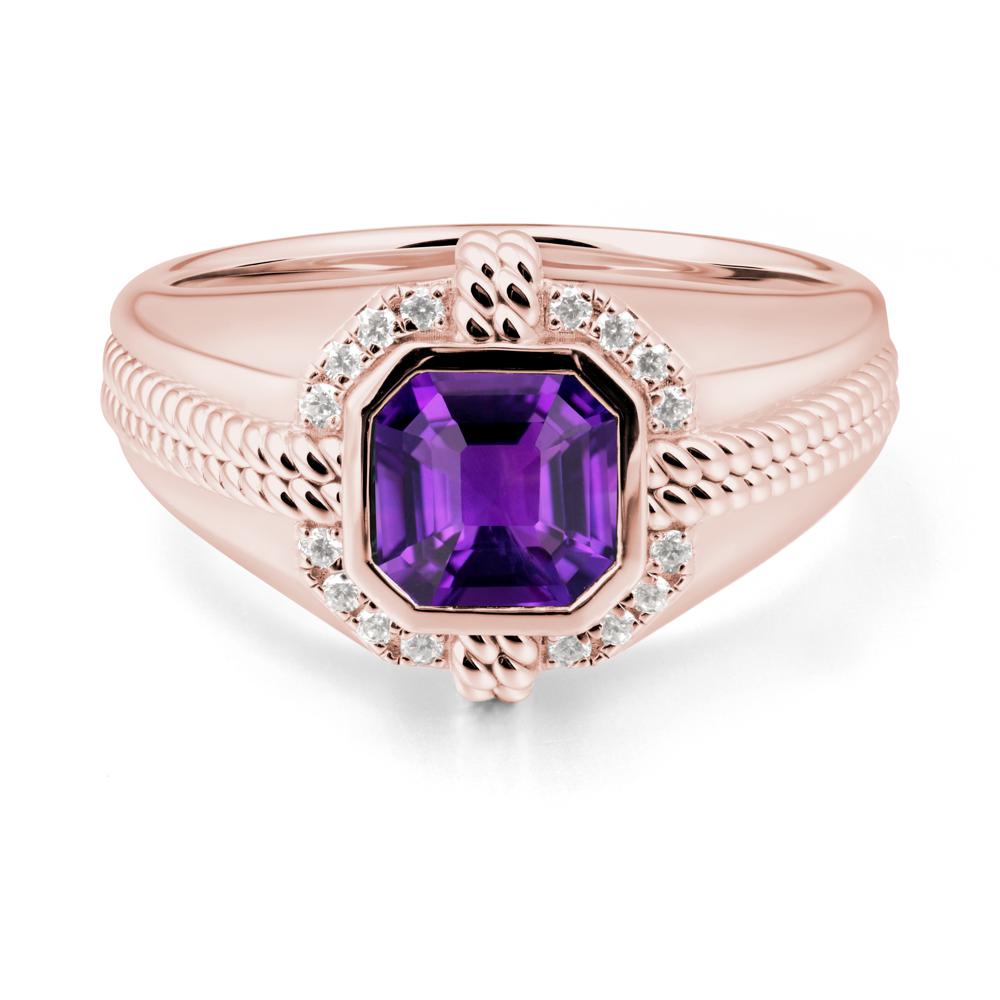 Asscher Amethyst Halo Ring for Men - LUO Jewelry #metal_18k rose gold