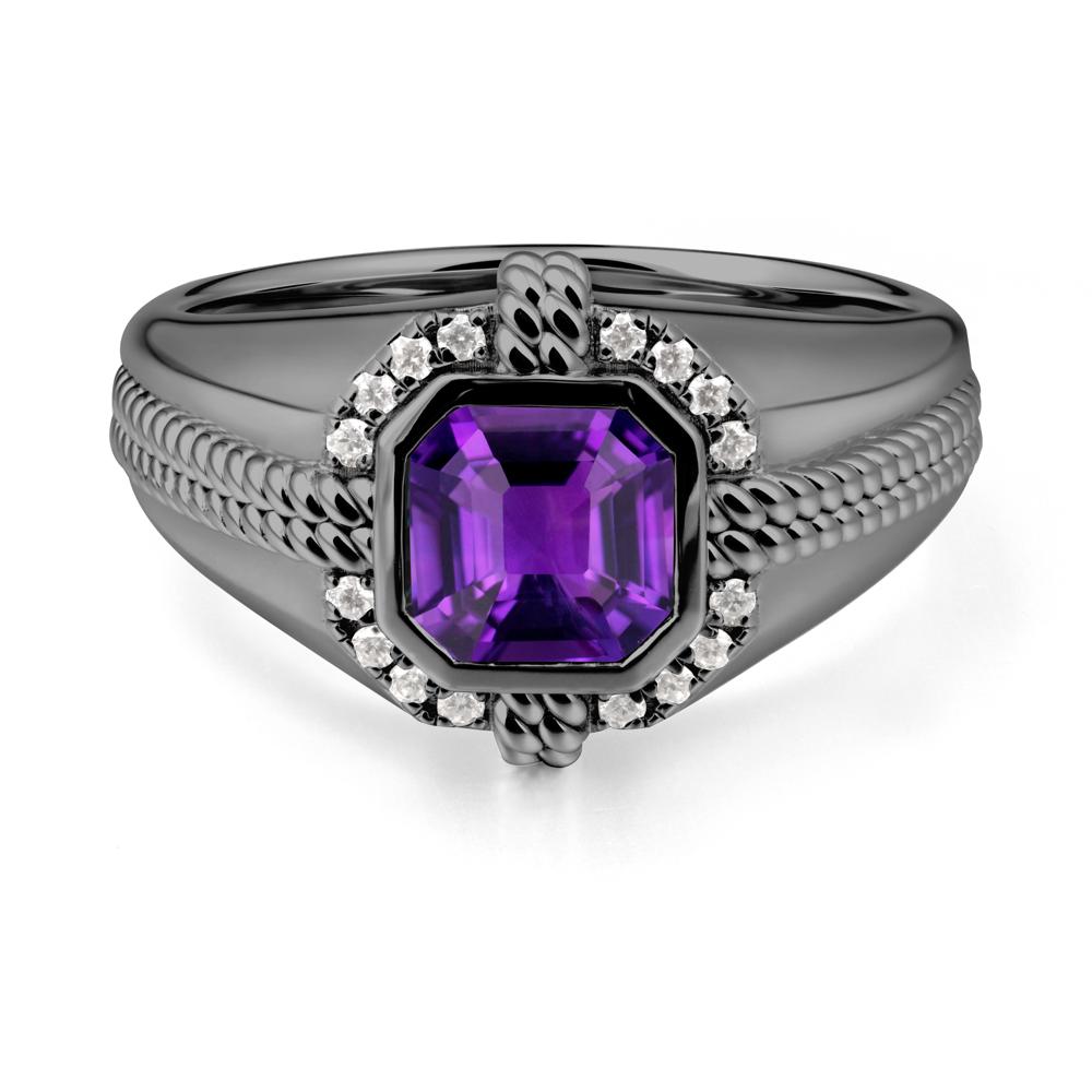 Asscher Amethyst Halo Ring for Men - LUO Jewelry #metal_black finish sterling silver