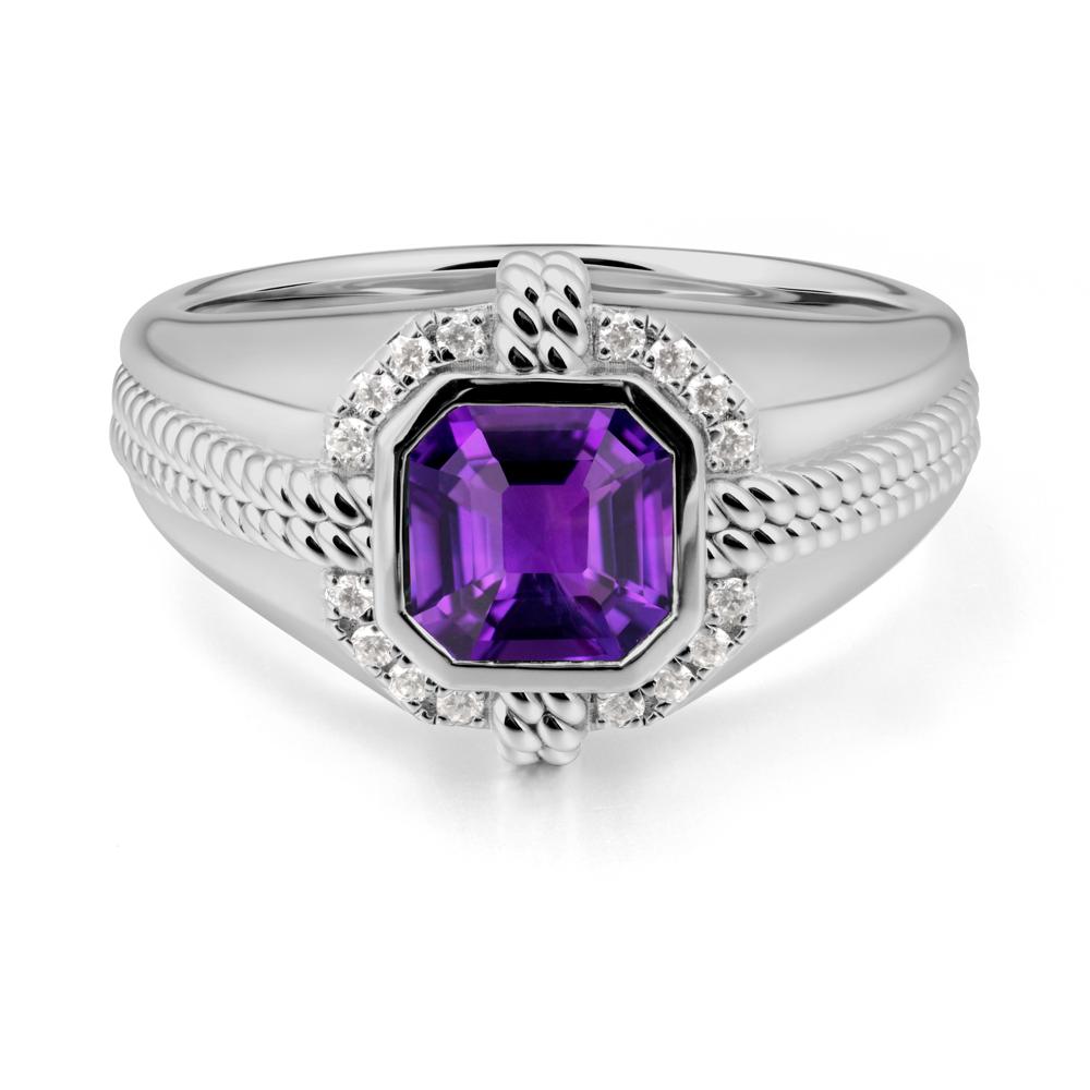 Asscher Amethyst Halo Ring for Men - LUO Jewelry #metal_platinum