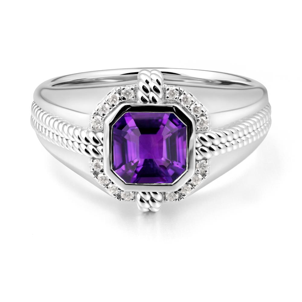 Asscher Amethyst Halo Ring for Men - LUO Jewelry #metal_sterling silver