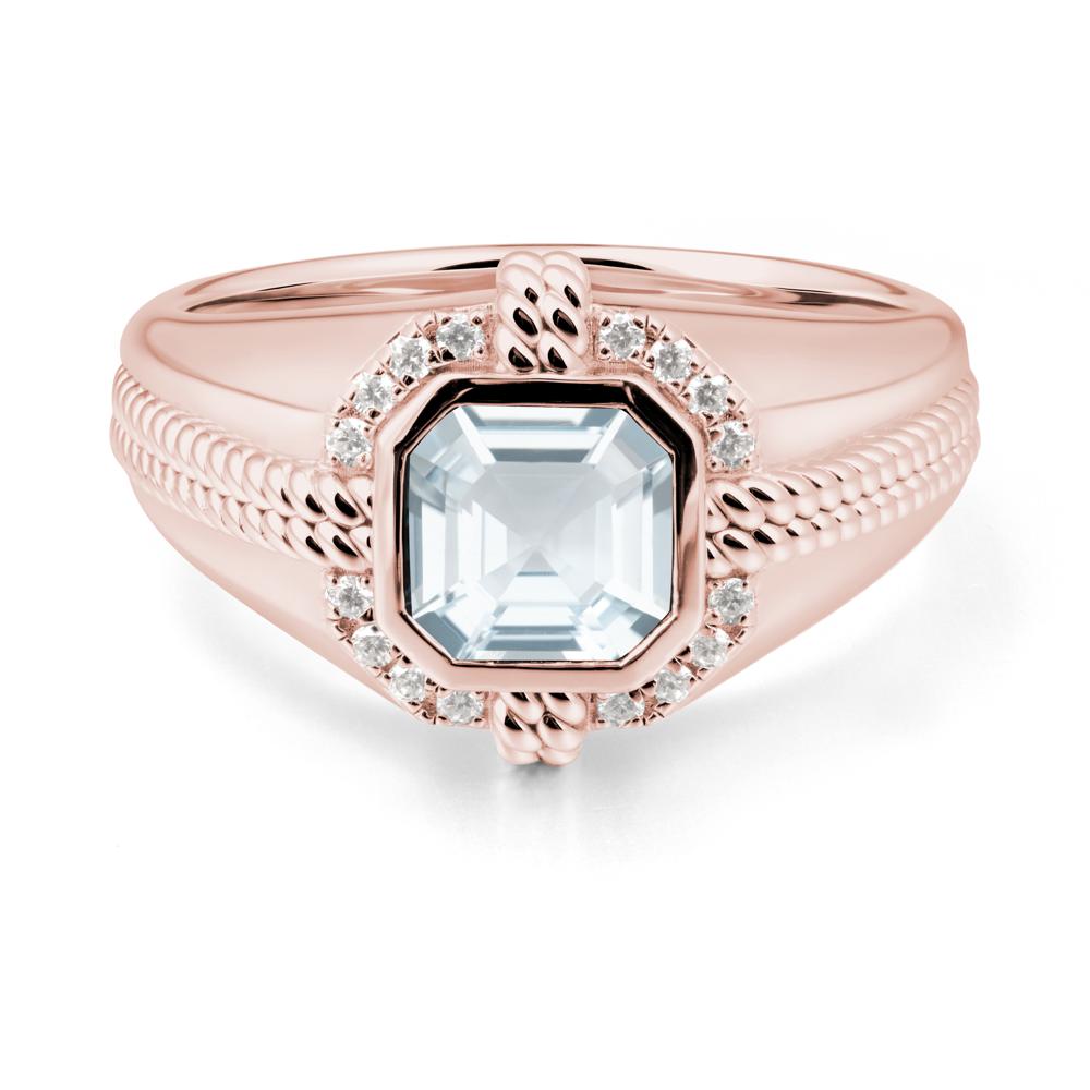 Men Aquamarine Ring with Wide Band - LUO Jewelry #metal_18k rose gold