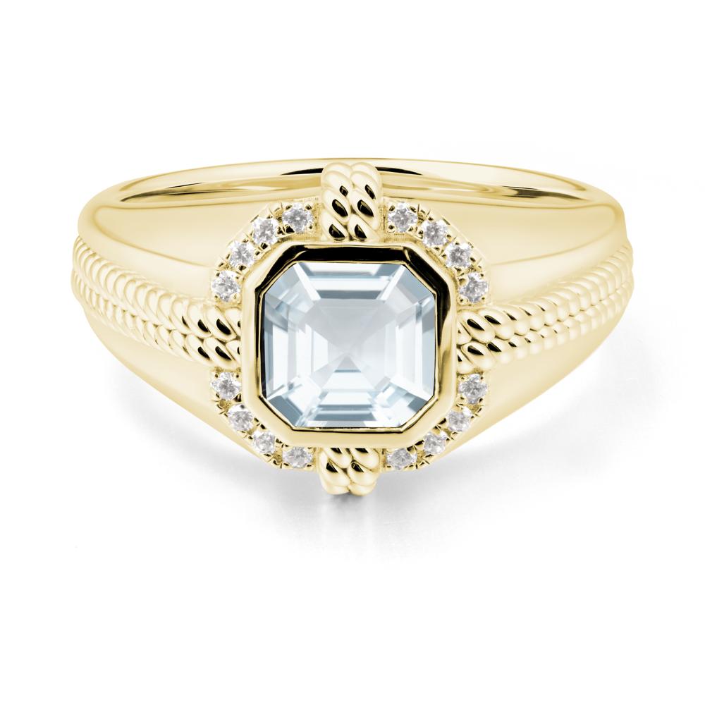 Men Aquamarine Ring with Wide Band - LUO Jewelry #metal_18k yellow gold