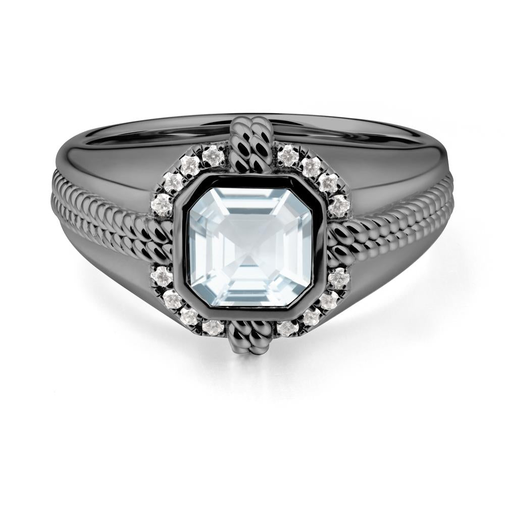 Men Aquamarine Ring with Wide Band - LUO Jewelry #metal_black finish sterling silver