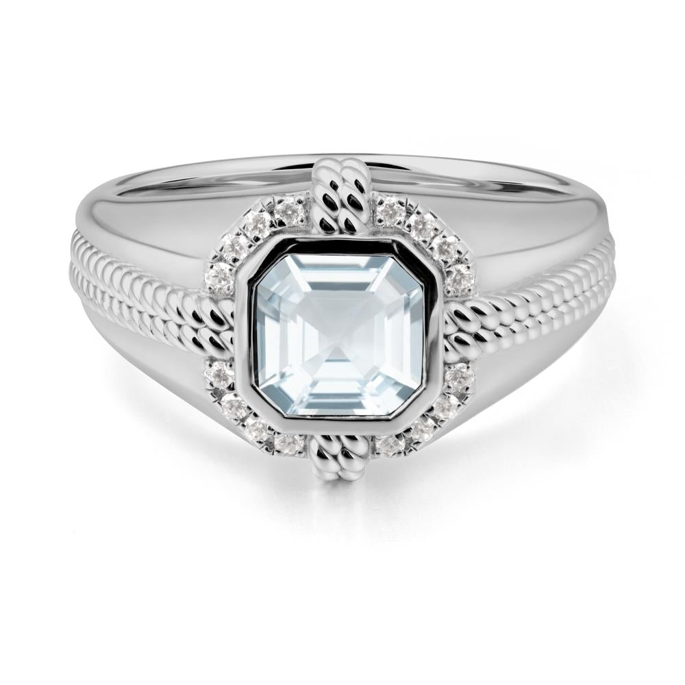 Men Aquamarine Ring with Wide Band - LUO Jewelry #metal_platinum