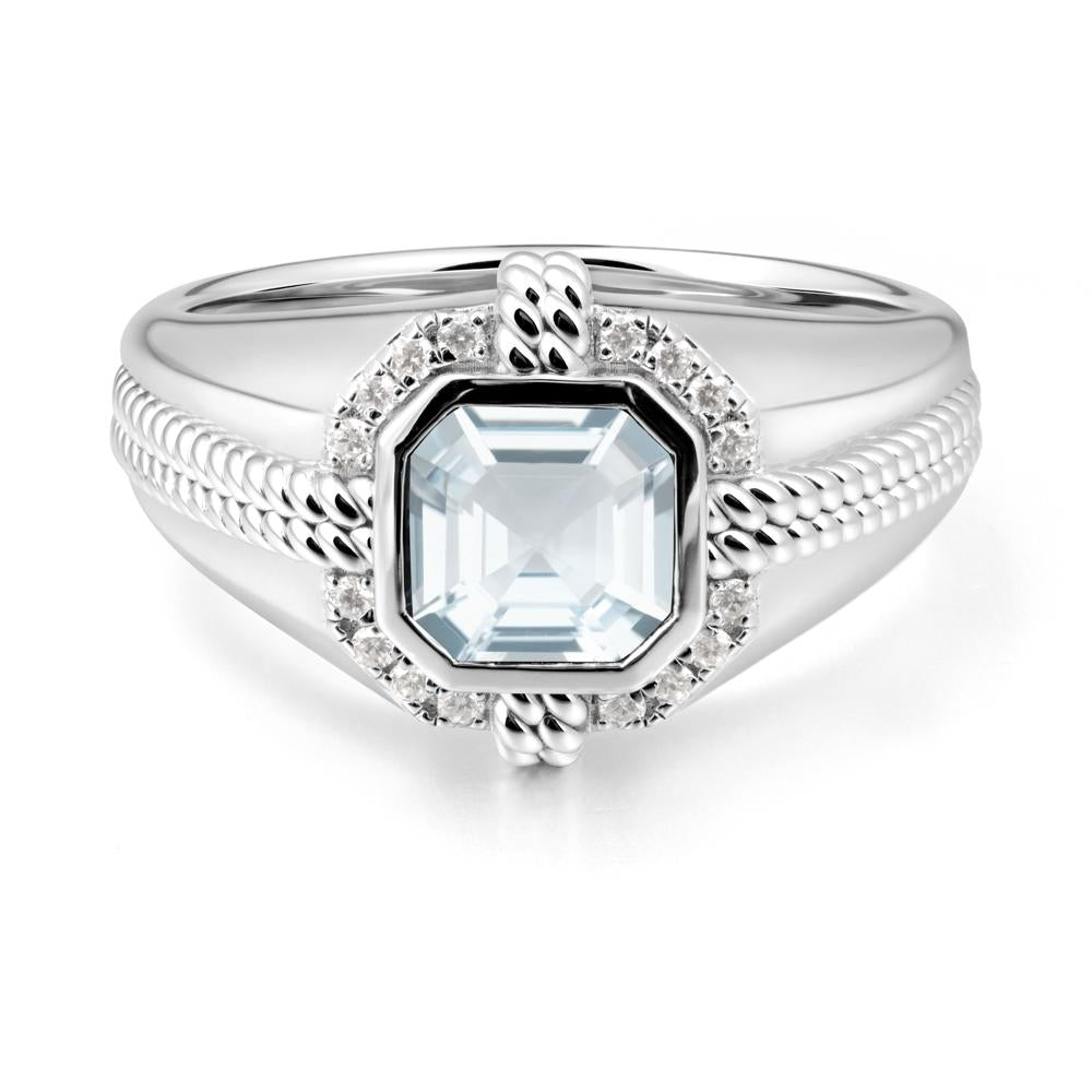 Men Aquamarine Ring with Wide Band - LUO Jewelry #metal_sterling silver