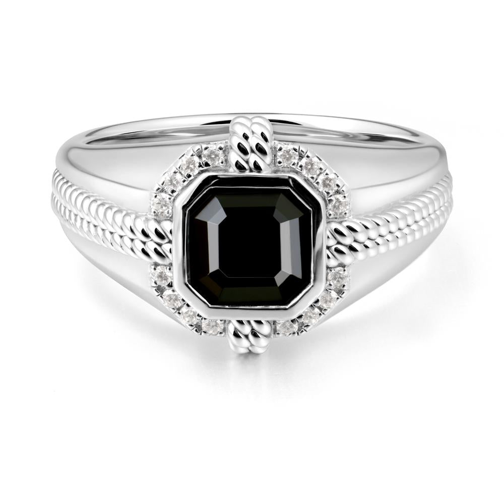 Men鈥橲 Wide Band Black Spinel Halo Ring - LUO Jewelry #metal_14k white gold