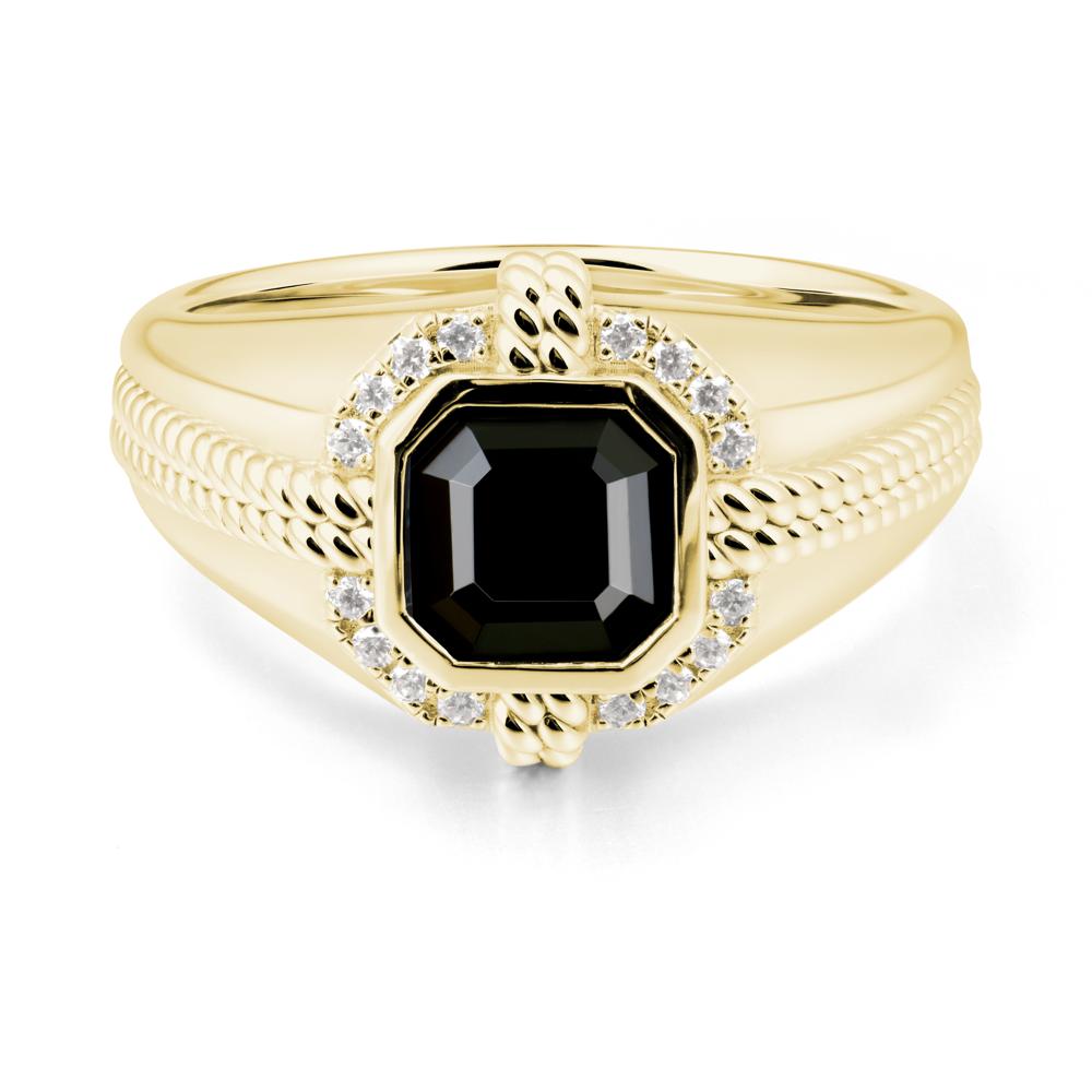 Men鈥橲 Wide Band Black Spinel Halo Ring - LUO Jewelry #metal_18k yellow gold