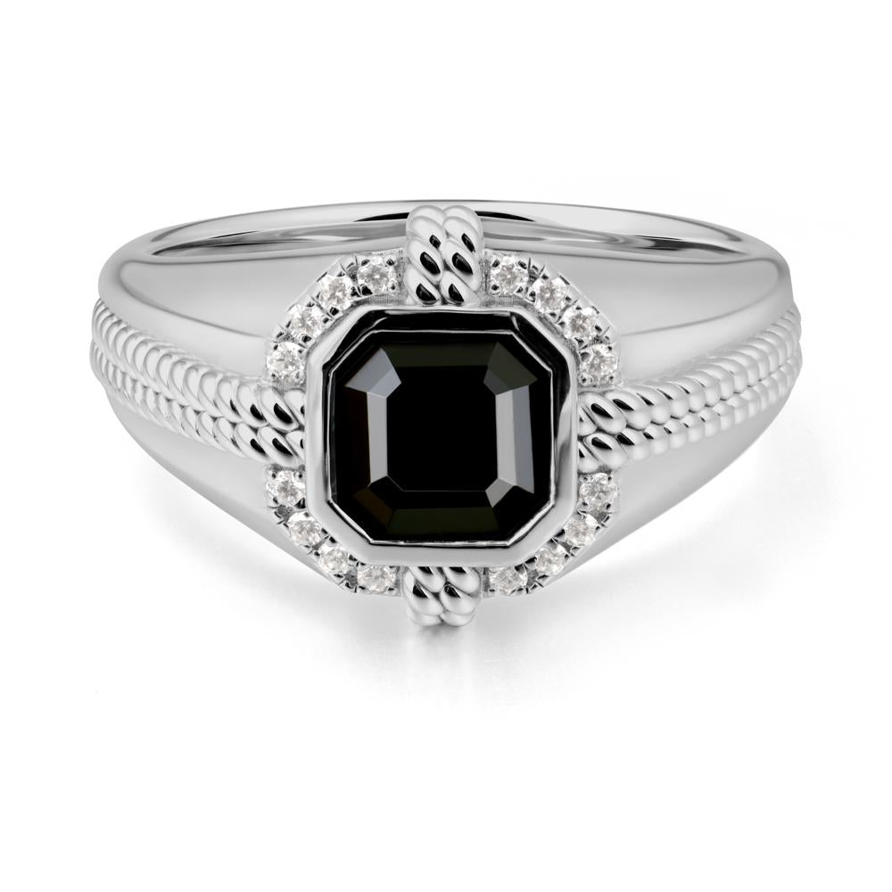Men鈥橲 Wide Band Black Spinel Halo Ring - LUO Jewelry #metal_platinum