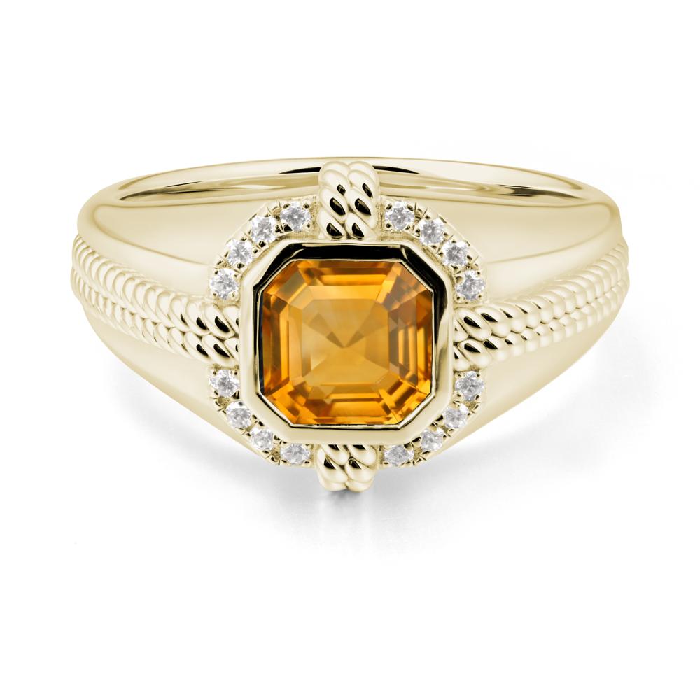 Asscher Citrine Halo Ring for Men - LUO Jewelry #metal_14k yellow gold