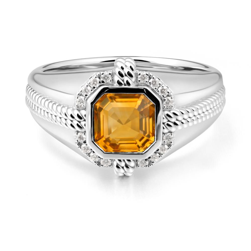 Asscher Citrine Halo Ring for Men - LUO Jewelry #metal_18k white gold