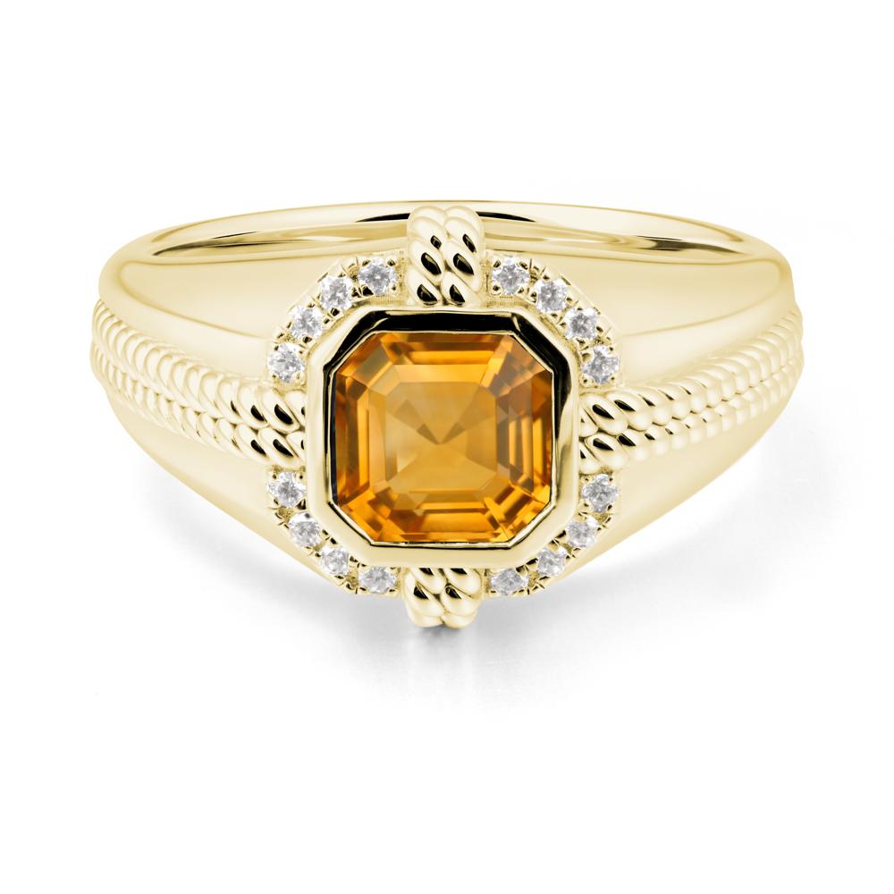 Asscher Citrine Halo Ring for Men - LUO Jewelry #metal_18k yellow gold