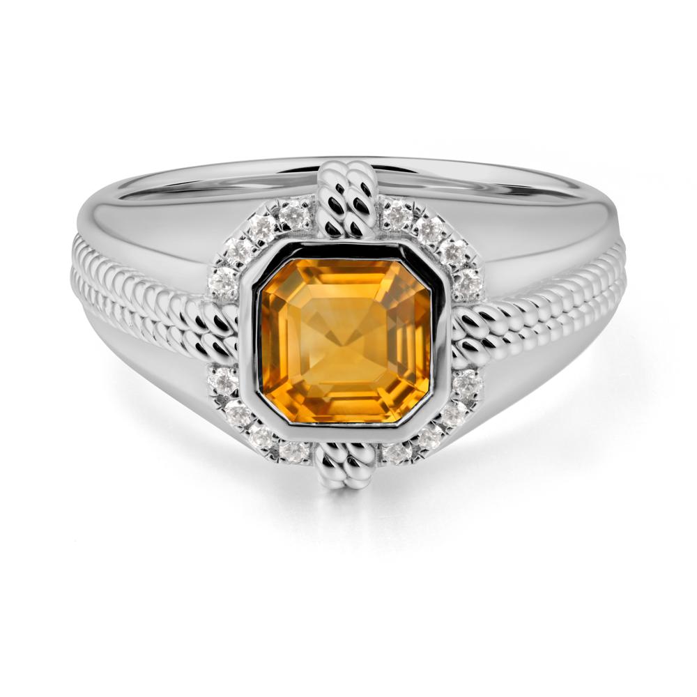 Asscher Citrine Halo Ring for Men - LUO Jewelry #metal_platinum