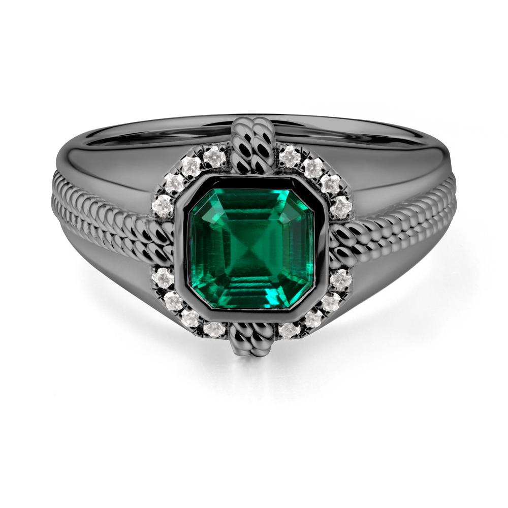 Men Emerald Ring with Wide Band - LUO Jewelry #metal_black finish sterling silver