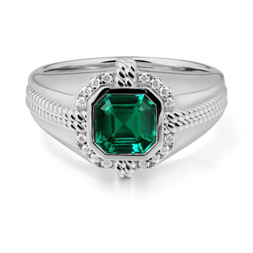 Men Emerald Ring with Wide Band - LUO Jewelry #metal_platinum