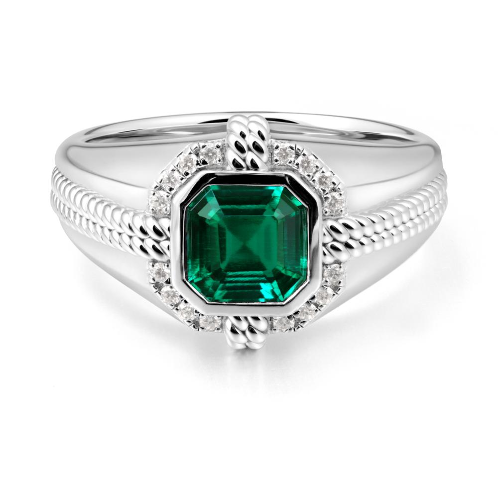Men Emerald Ring with Wide Band - LUO Jewelry #metal_sterling silver