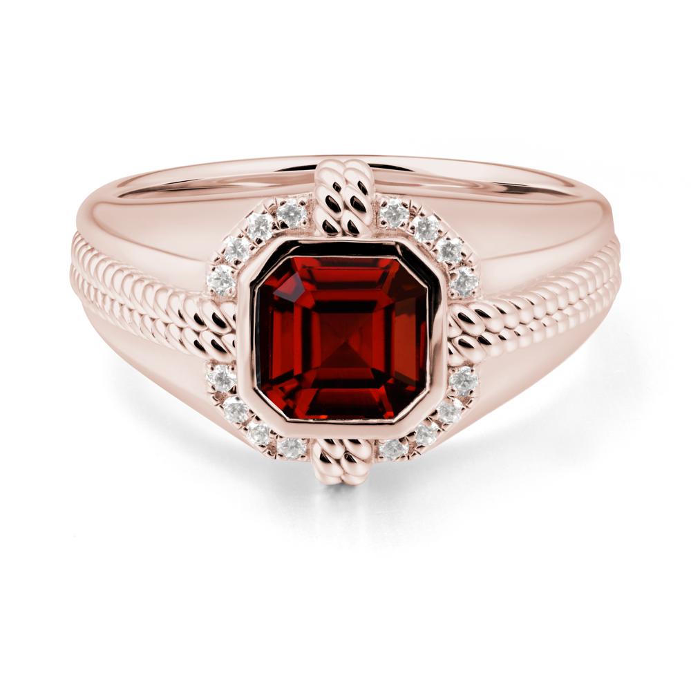 Men Garnet Promise Ring with Twist Rope Design - LUO Jewelry #metal_14k rose gold