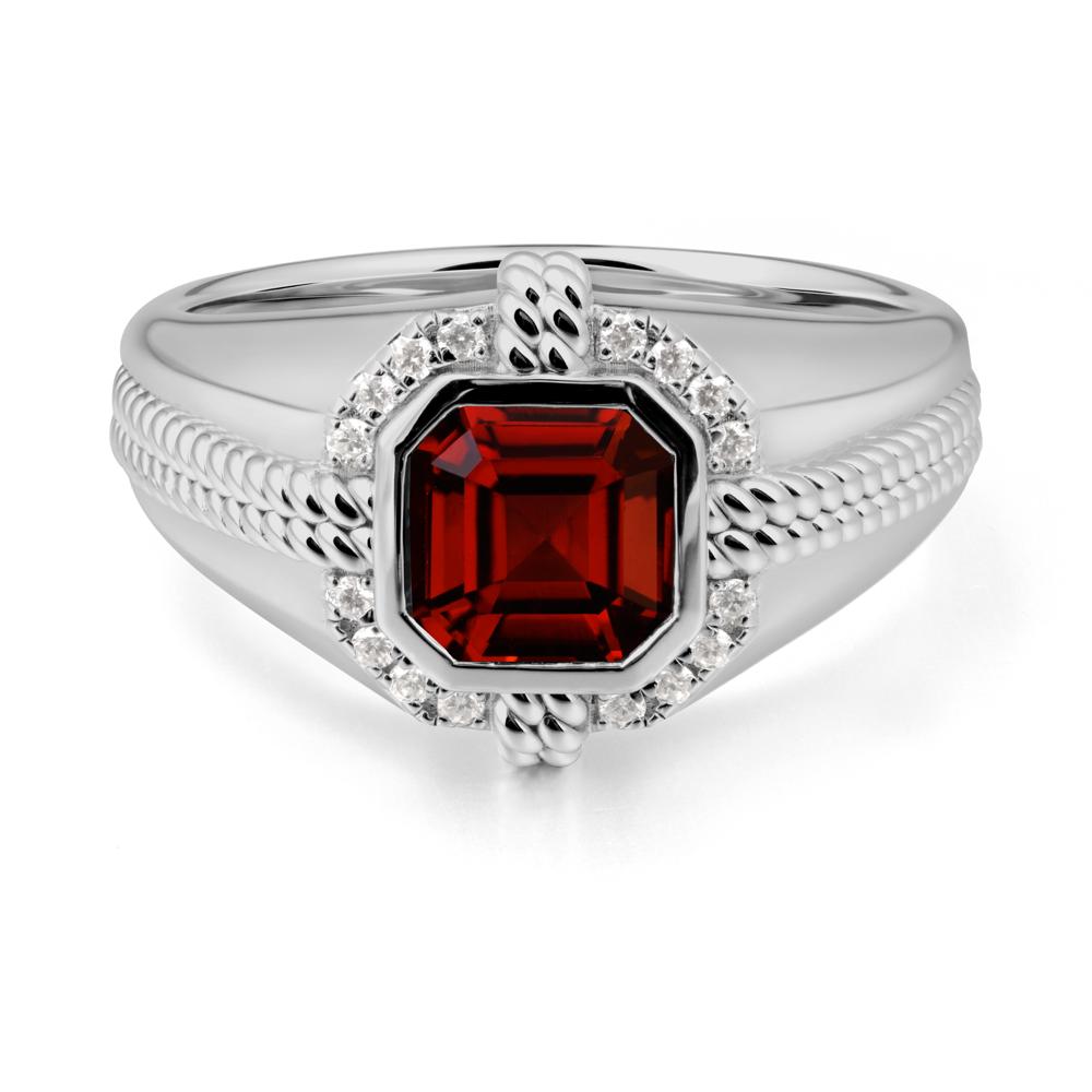 Men Garnet Promise Ring with Twist Rope Design - LUO Jewelry #metal_platinum