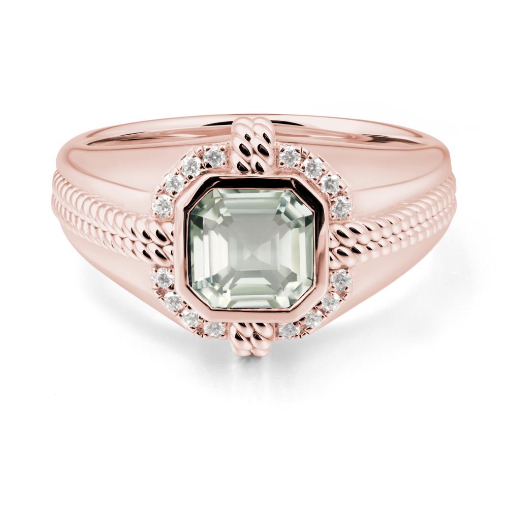 Men鈥橲 Wide Band Green Amethyst Halo Ring - LUO Jewelry #metal_18k rose gold