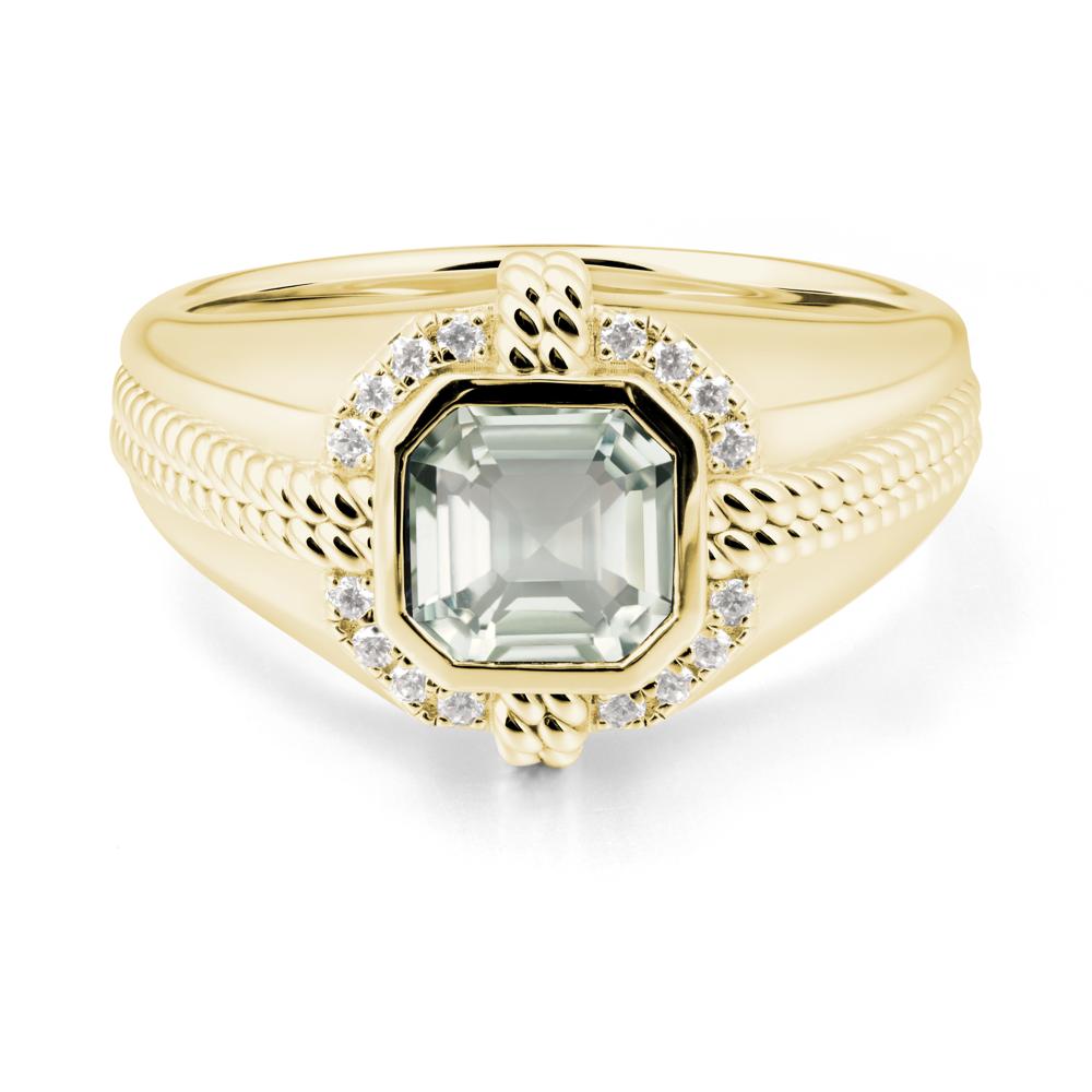 Men鈥橲 Wide Band Green Amethyst Halo Ring - LUO Jewelry #metal_18k yellow gold