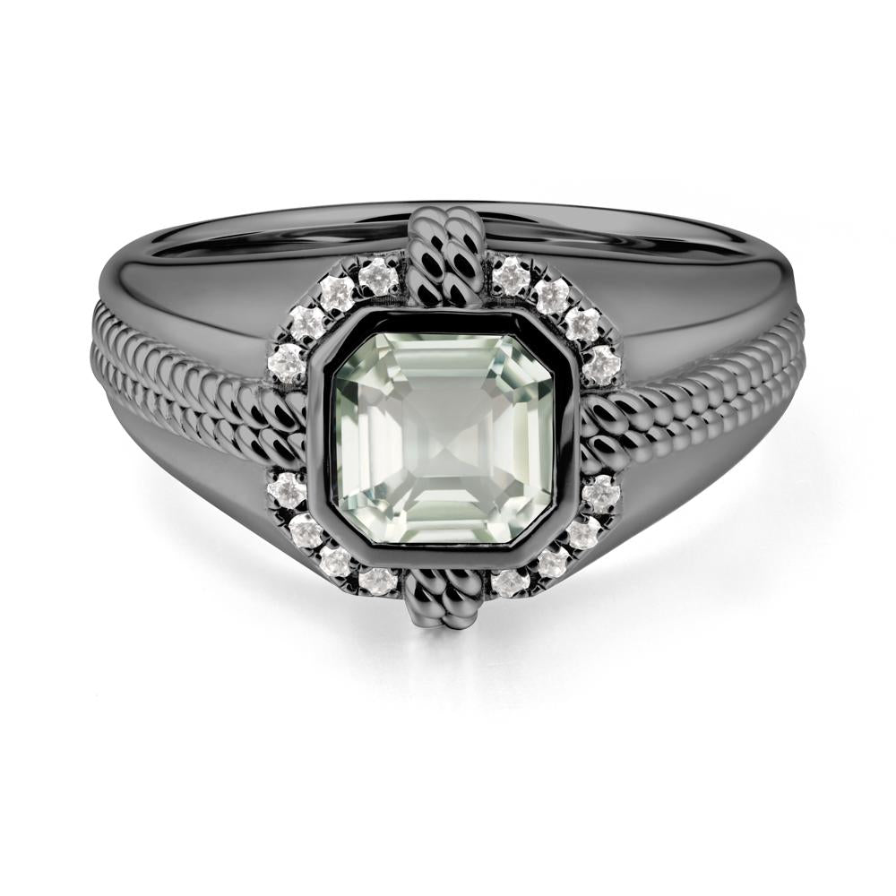 Men鈥橲 Wide Band Green Amethyst Halo Ring - LUO Jewelry #metal_black finish sterling silver
