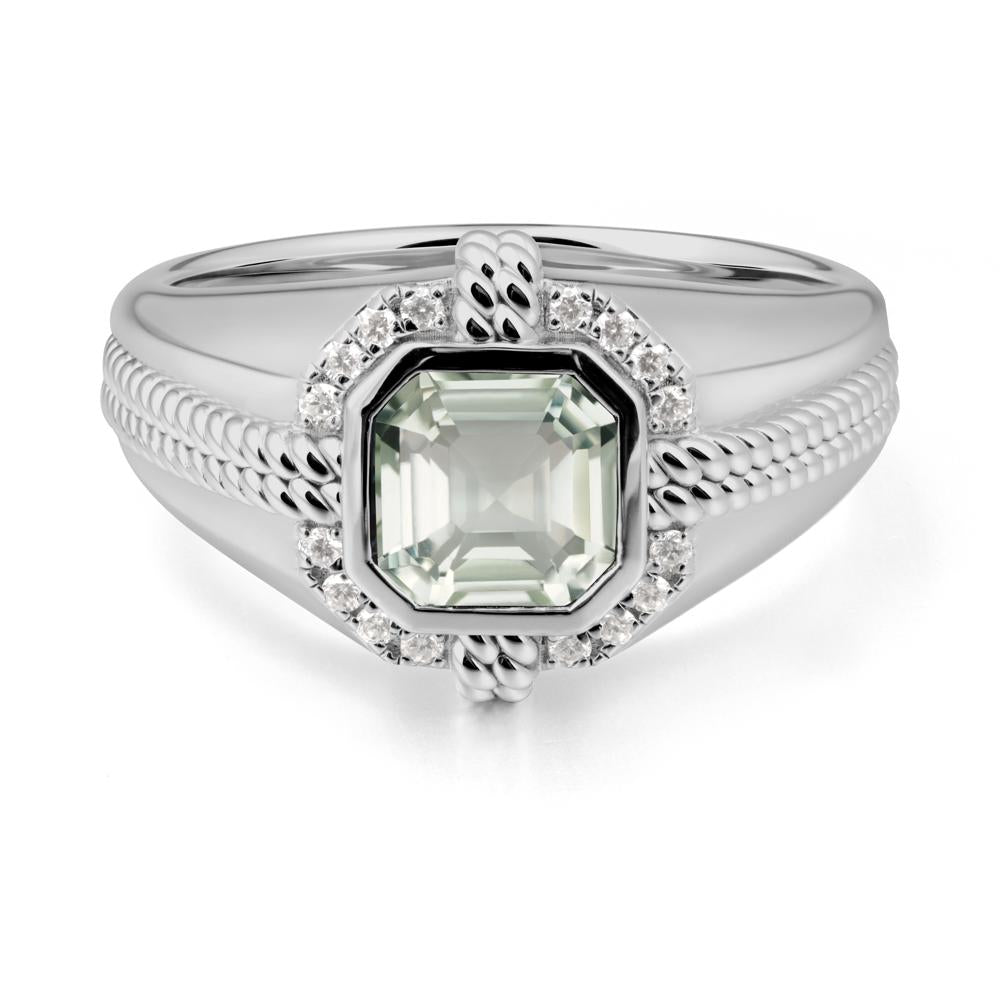 Men鈥橲 Wide Band Green Amethyst Halo Ring - LUO Jewelry #metal_platinum