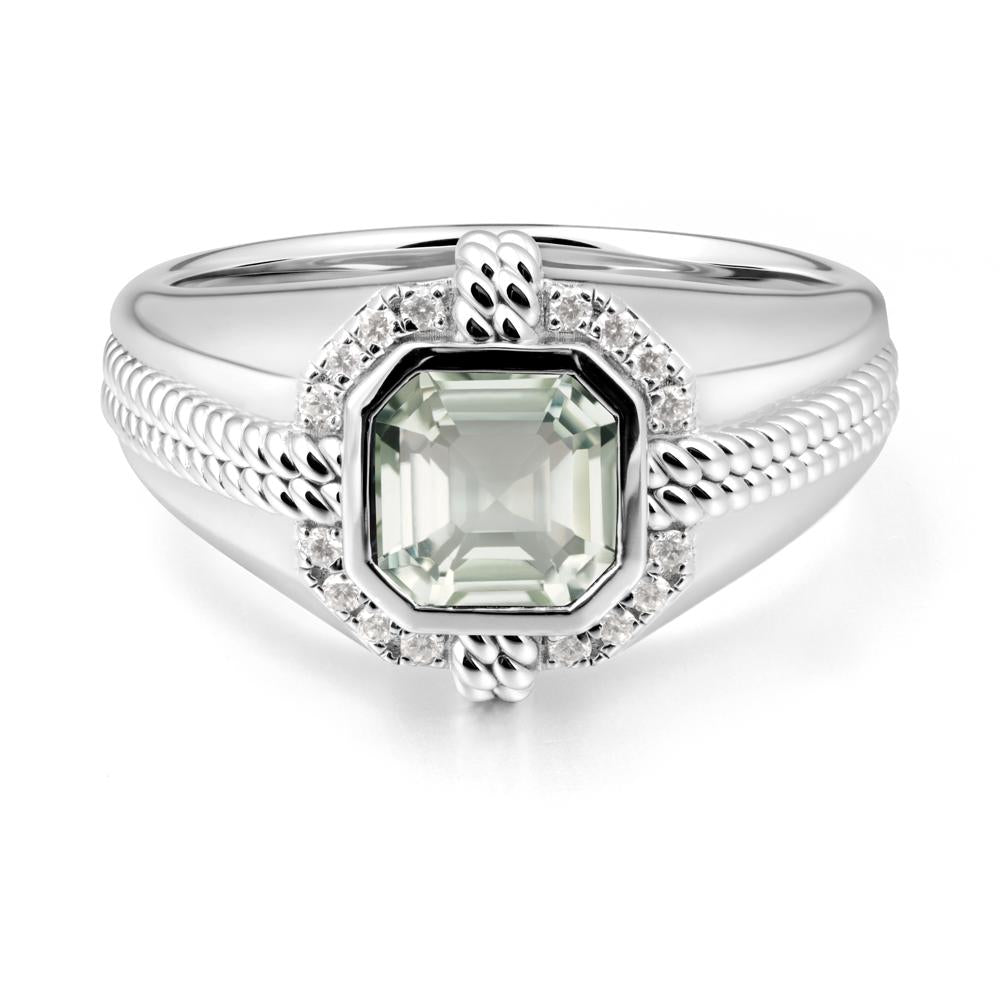 Men鈥橲 Wide Band Green Amethyst Halo Ring - LUO Jewelry #metal_sterling silver