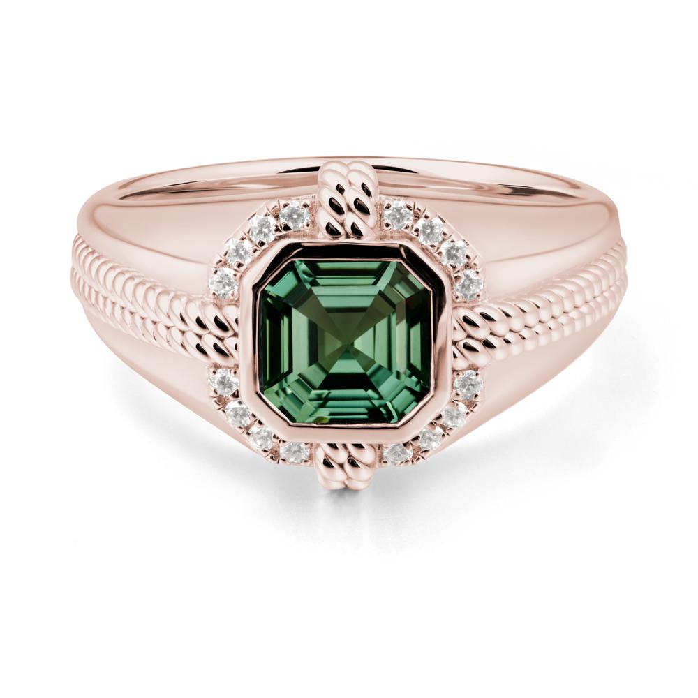 Asscher Green Sapphire Halo Ring for Men - LUO Jewelry #metal_14k rose gold