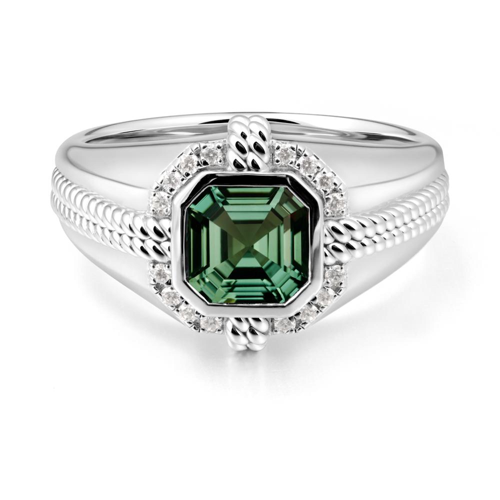Asscher Green Sapphire Halo Ring for Men - LUO Jewelry #metal_14k white gold