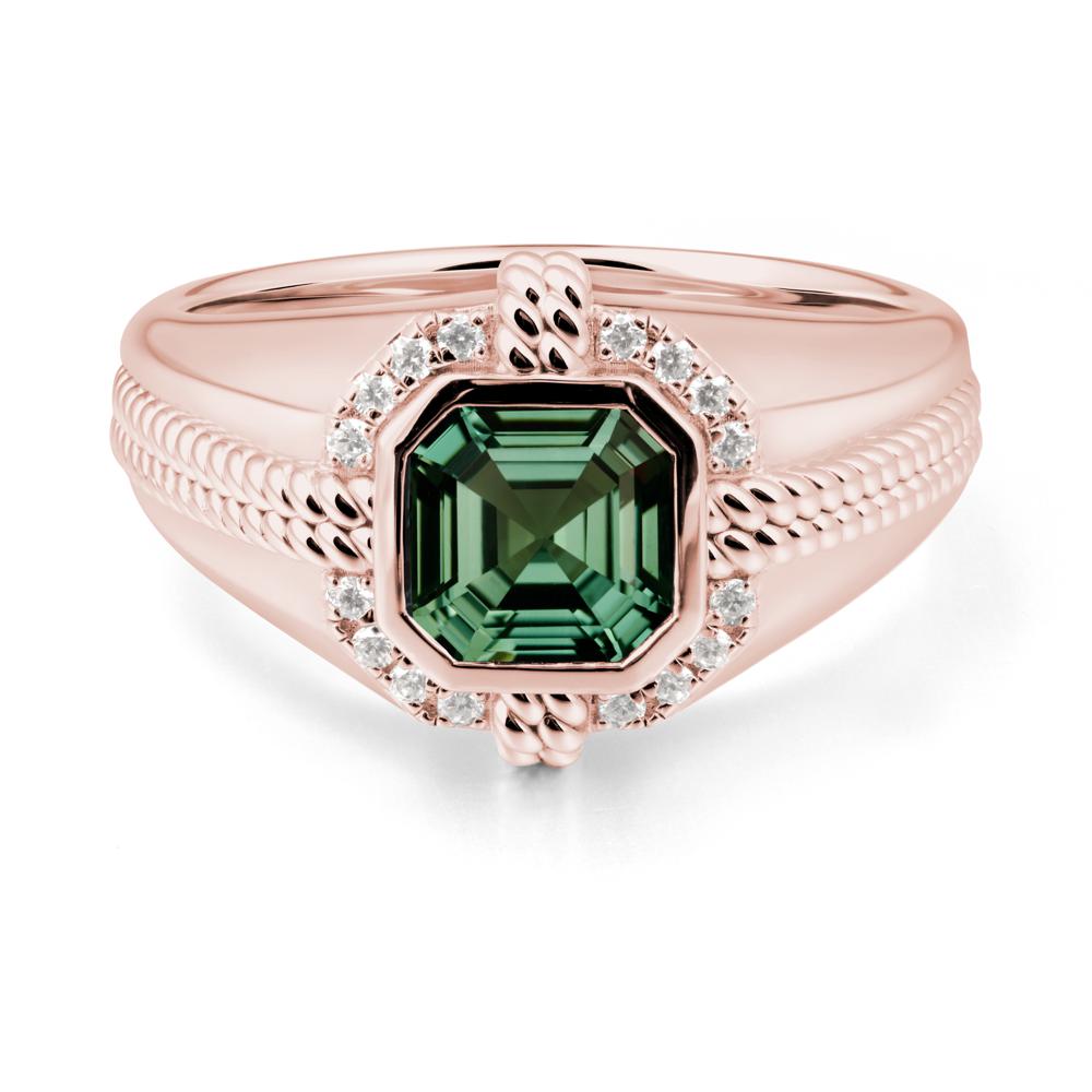 Asscher Green Sapphire Halo Ring for Men - LUO Jewelry #metal_18k rose gold