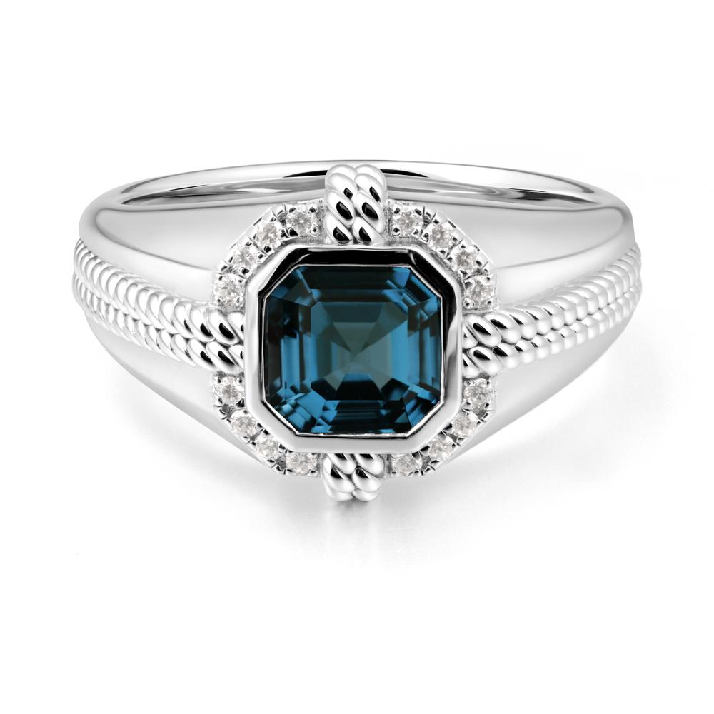 Men London Blue Topaz Ring with Wide Band - LUO Jewelry #metal_14k white gold