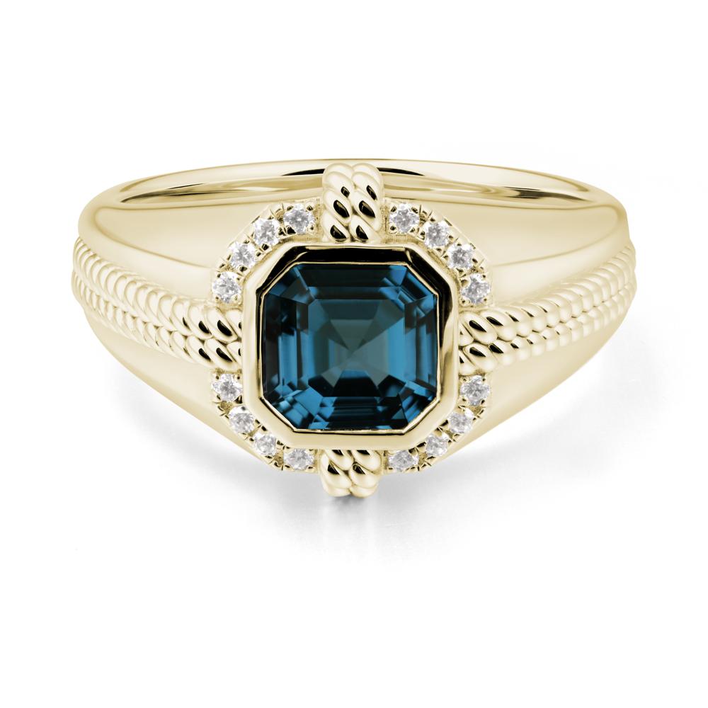 Men London Blue Topaz Ring with Wide Band - LUO Jewelry #metal_14k yellow gold