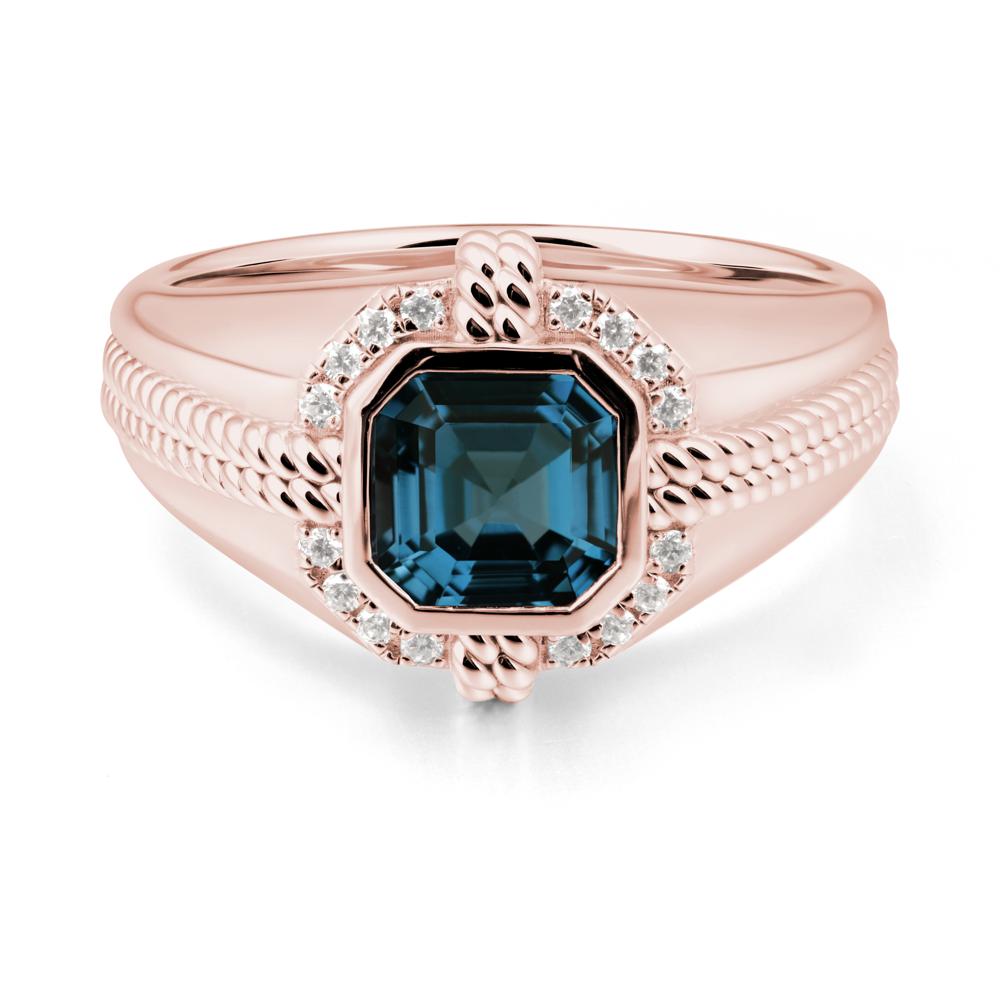 Men London Blue Topaz Ring with Wide Band - LUO Jewelry #metal_18k rose gold